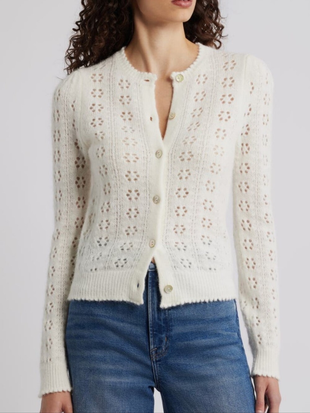 PRICE IS FIRM - DOEN Emery Pointelle Cardigan XL In Swan